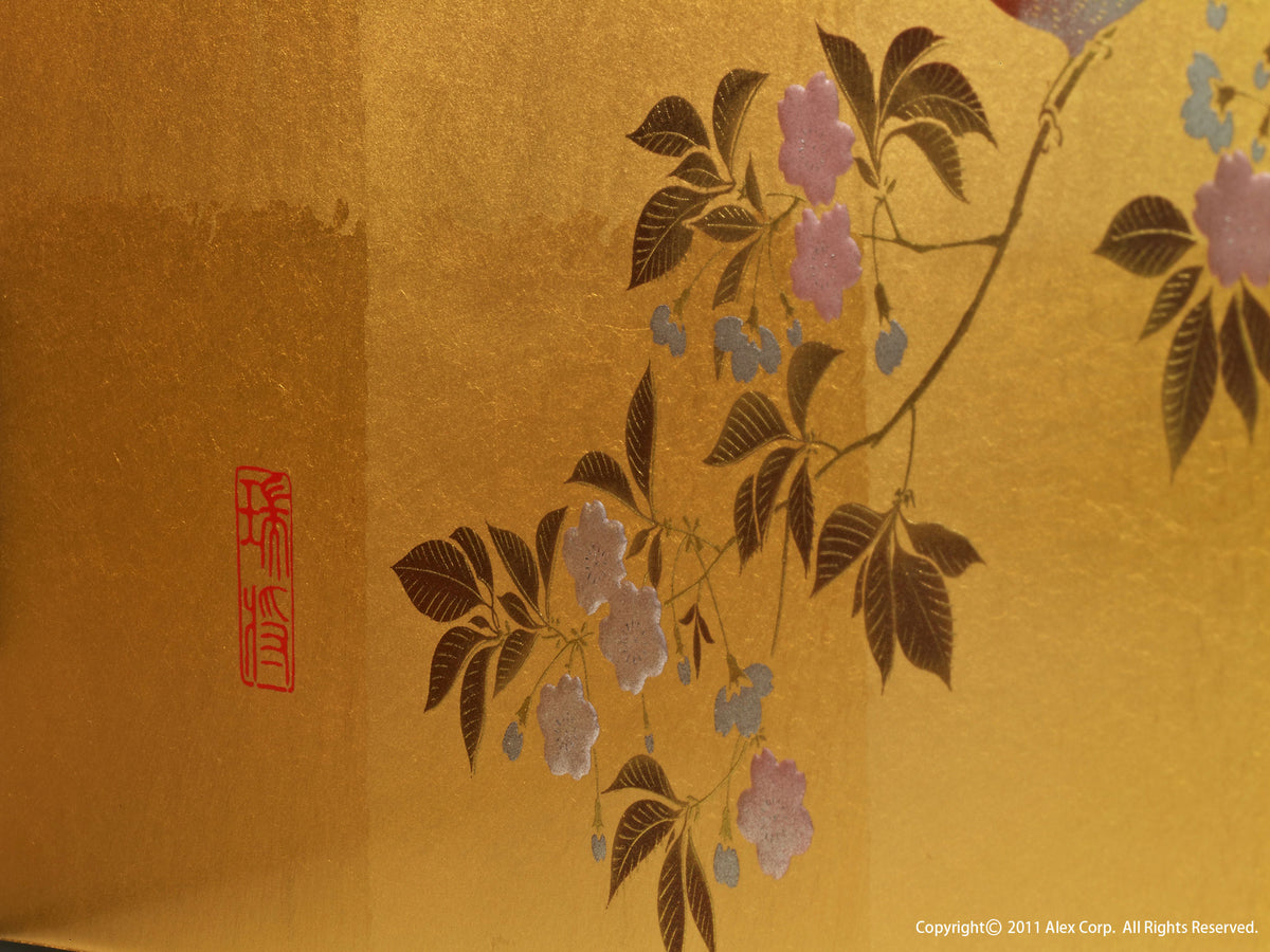 花見鳥 屏風時計 - 金箔 時計