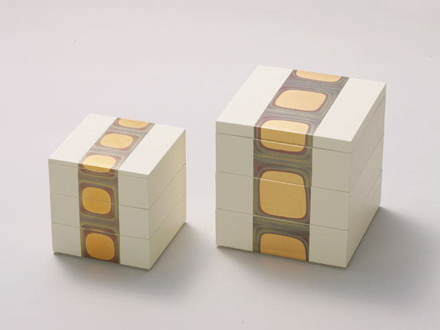 三段重 古代箔 - 金箔 重箱