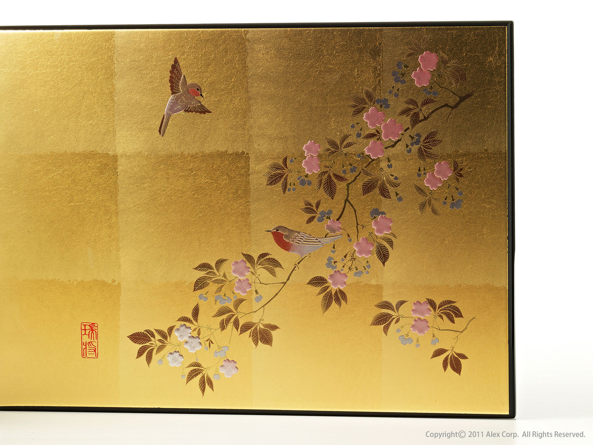 花見鳥 屏風時計 - 金箔 時計