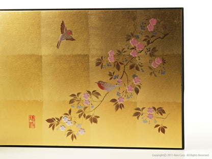 花見鳥 屏風時計 - 金箔 時計