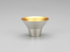 Sake Cup of Pure Tin & Gold Leaf