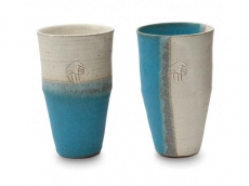 "Hidariuma" White & Blue Beer Mug Set (Pair) 