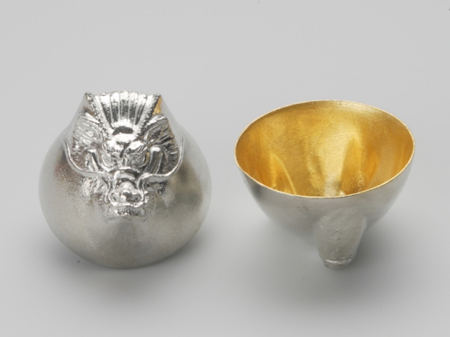 Dragon] NOUSAKU pure tin sake cups of Chinese animal zodiac